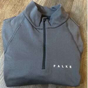 FALKE Gray & Yellow Men's Fleece lined Base layer 3/4 Zip Top Size Medium